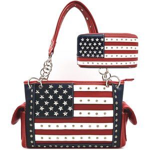 American Flag Usa Stars And Stripes Patriotic Leather Purse Rhinestone :o)